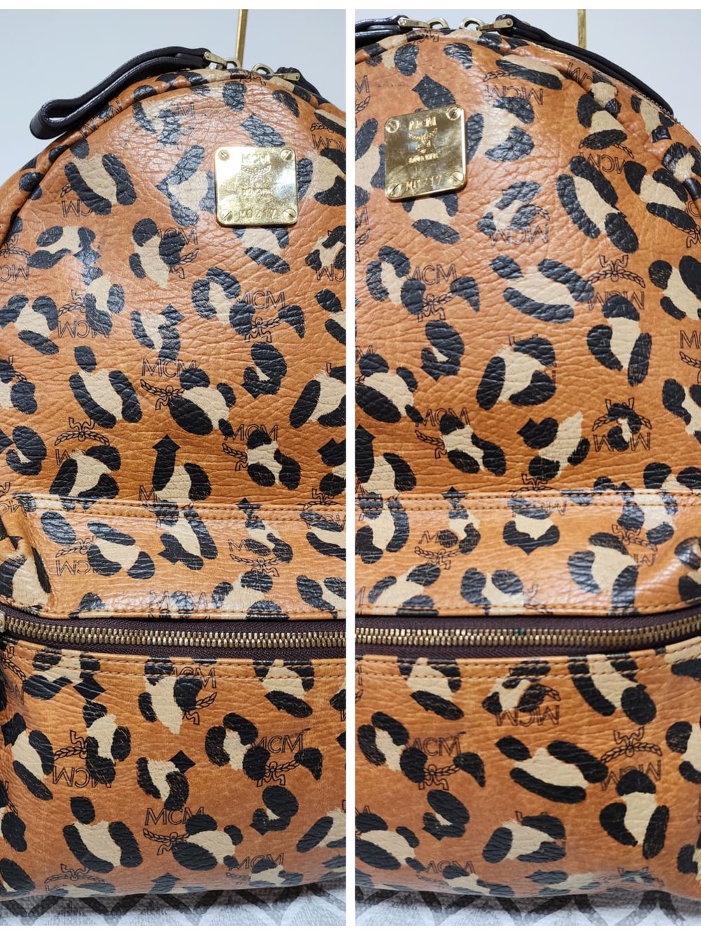 MCM Leopard Print Backpack Brown/Black - Picture 12 of 16